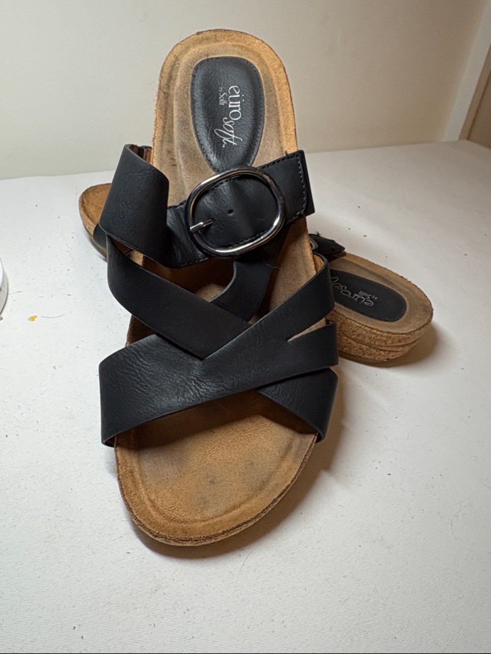 EuroSoft Black Manmade Crisscross Buckle Slide Sandal Size 11
